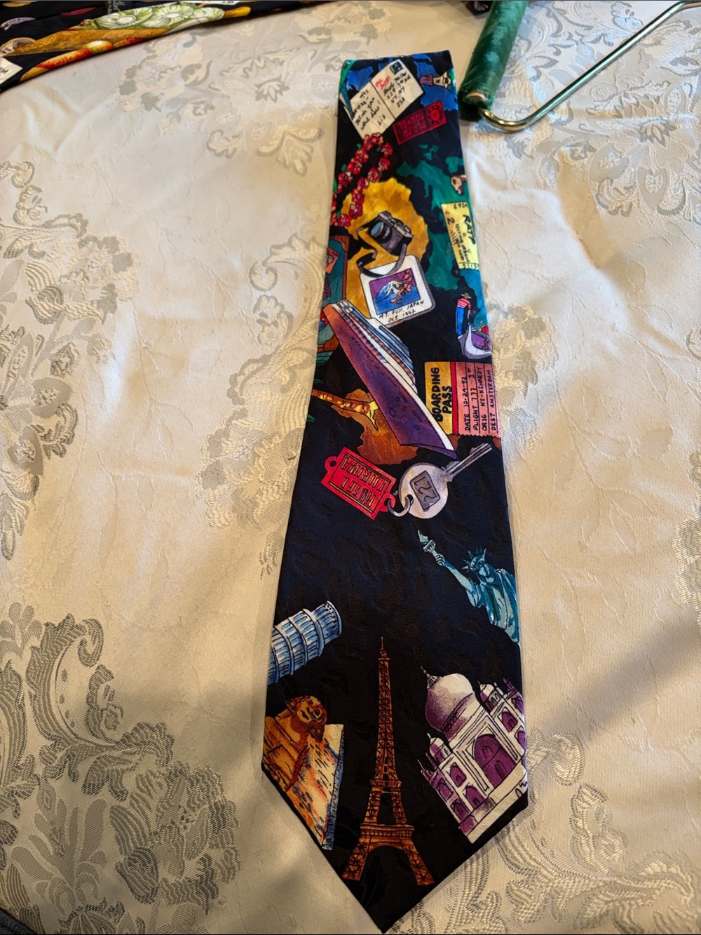 Nicole Miller Black Tie with Multicolor Landmark Motif